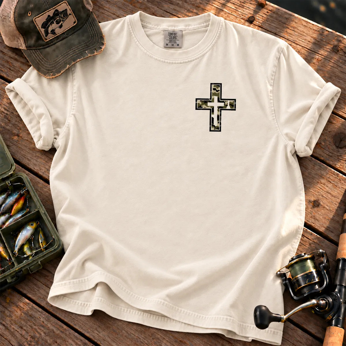Minimal Camo Cross T-Shirt in Ivory