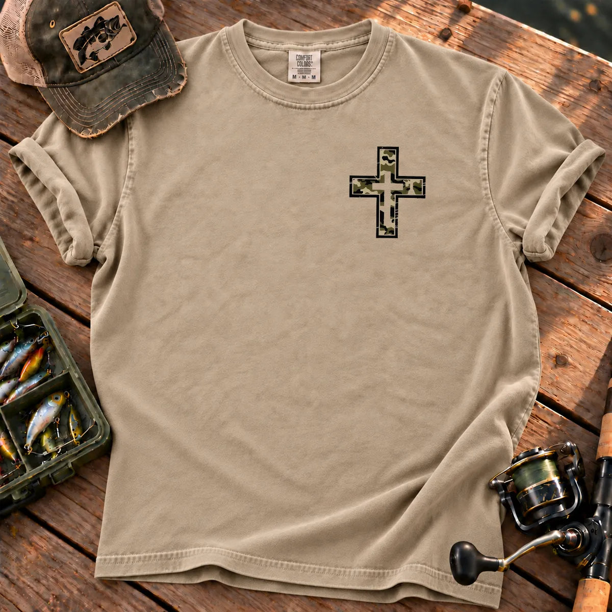 Minimal Camo Cross T-Shirt in Sandstone