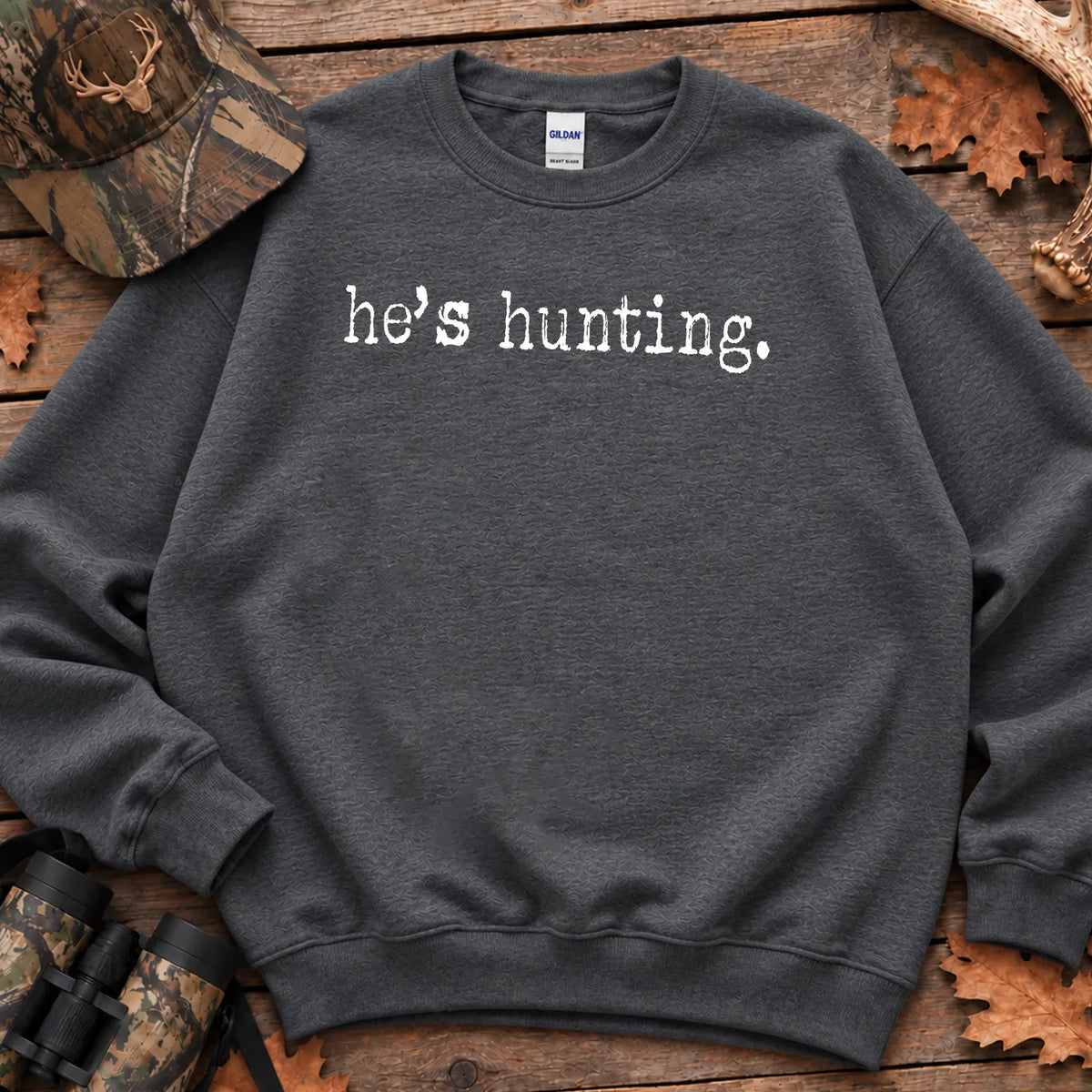 Minimal Hes Hunting Camo Sweatshirt in Dark Heather