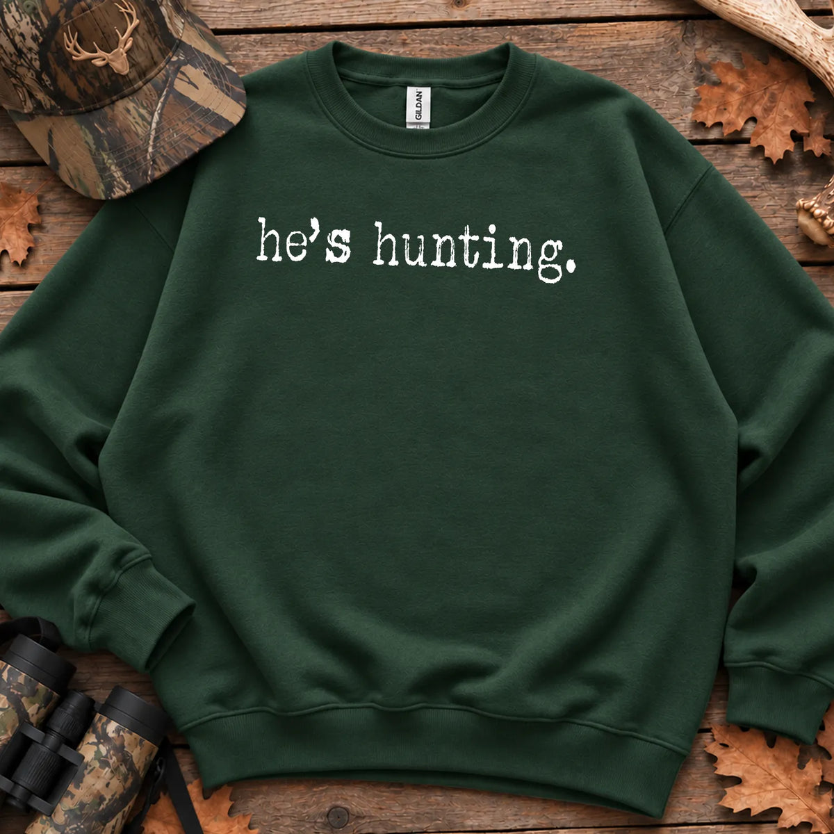 Minimal Hes Hunting Camo Sweatshirt in Forest Green