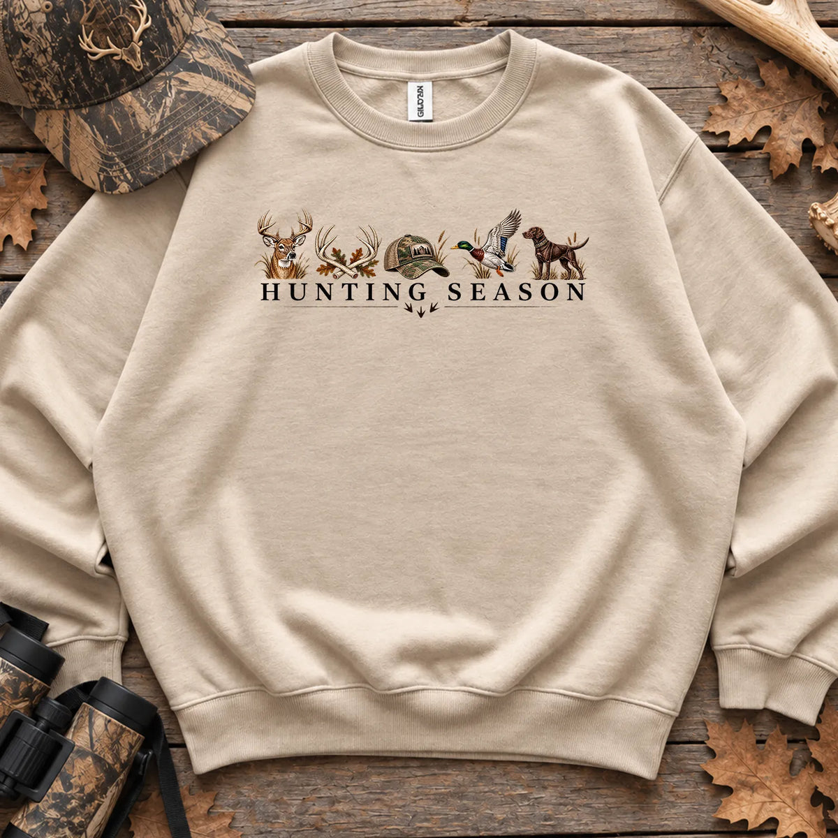 Minimal Hunting Season Forest Sweatshirt in Sand