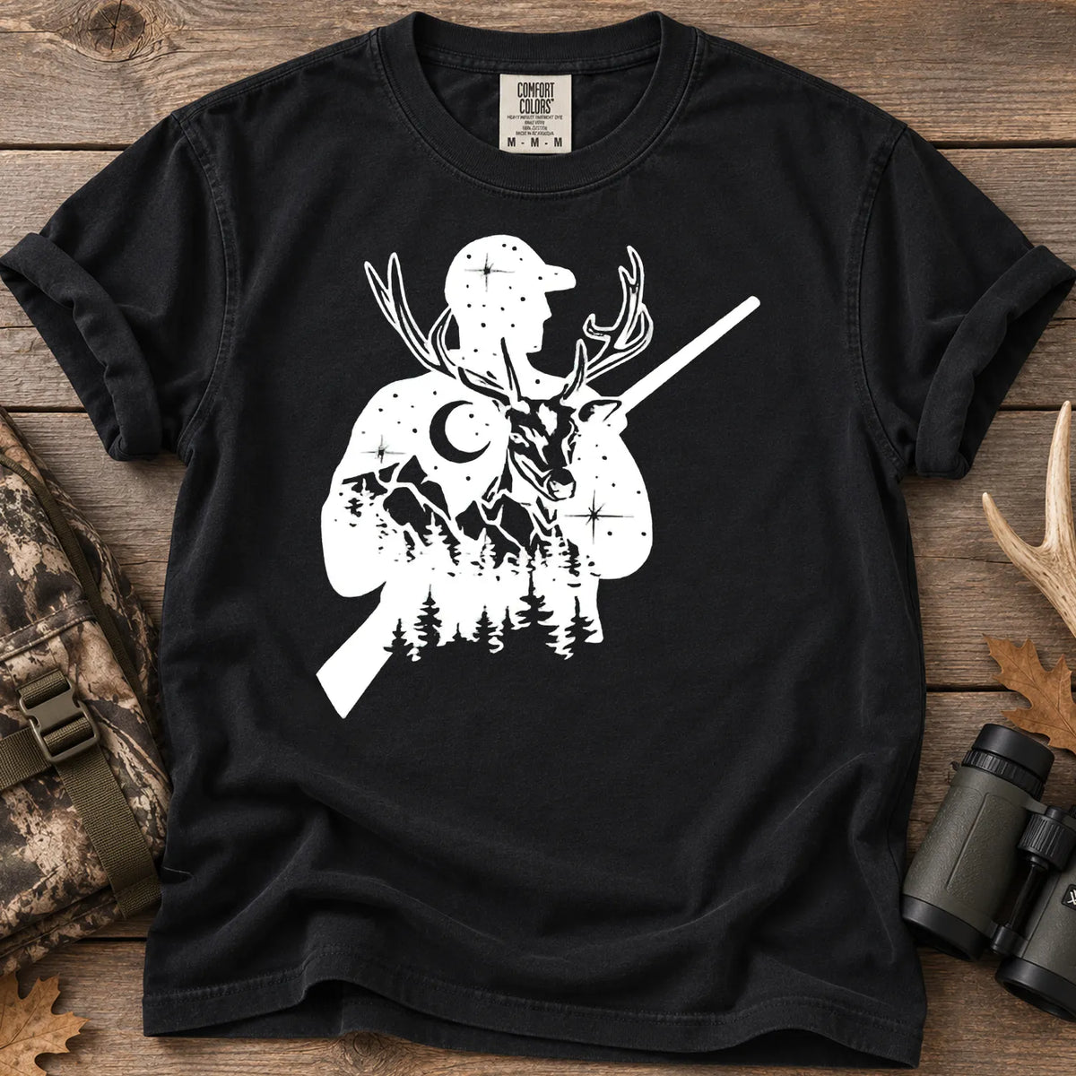 Moonlight Deer Hunter T-Shirt in Black