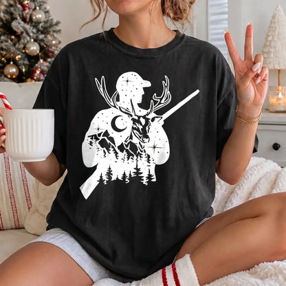Moonlight Deer Hunter T-Shirt Women model in Black