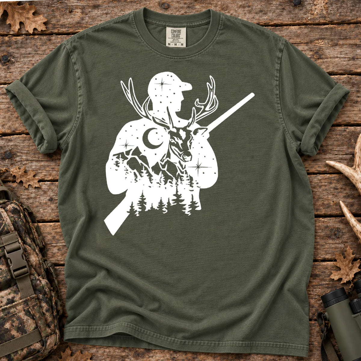 Moonlight Deer Hunter T-Shirt in Moss