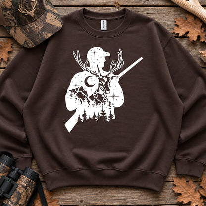 Moonlit Deer Hunter Silhouette Sweatshirt in Dark Chocolate