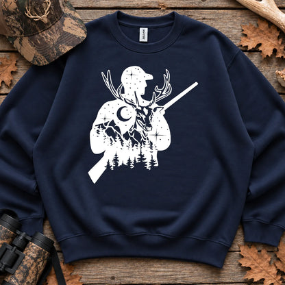 Moonlit Deer Hunter Silhouette Sweatshirt in Navy