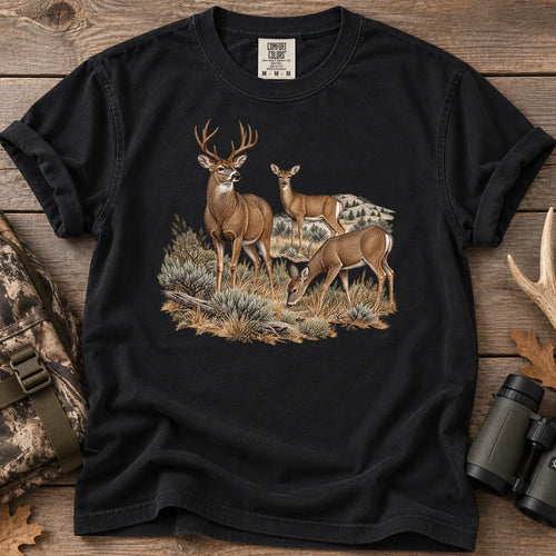 Mule Deer Family T-Shirt in Black
