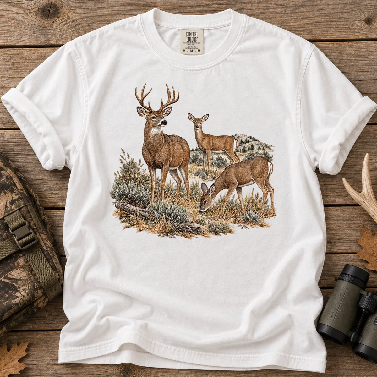 Mule Deer Family T-Shirt in White