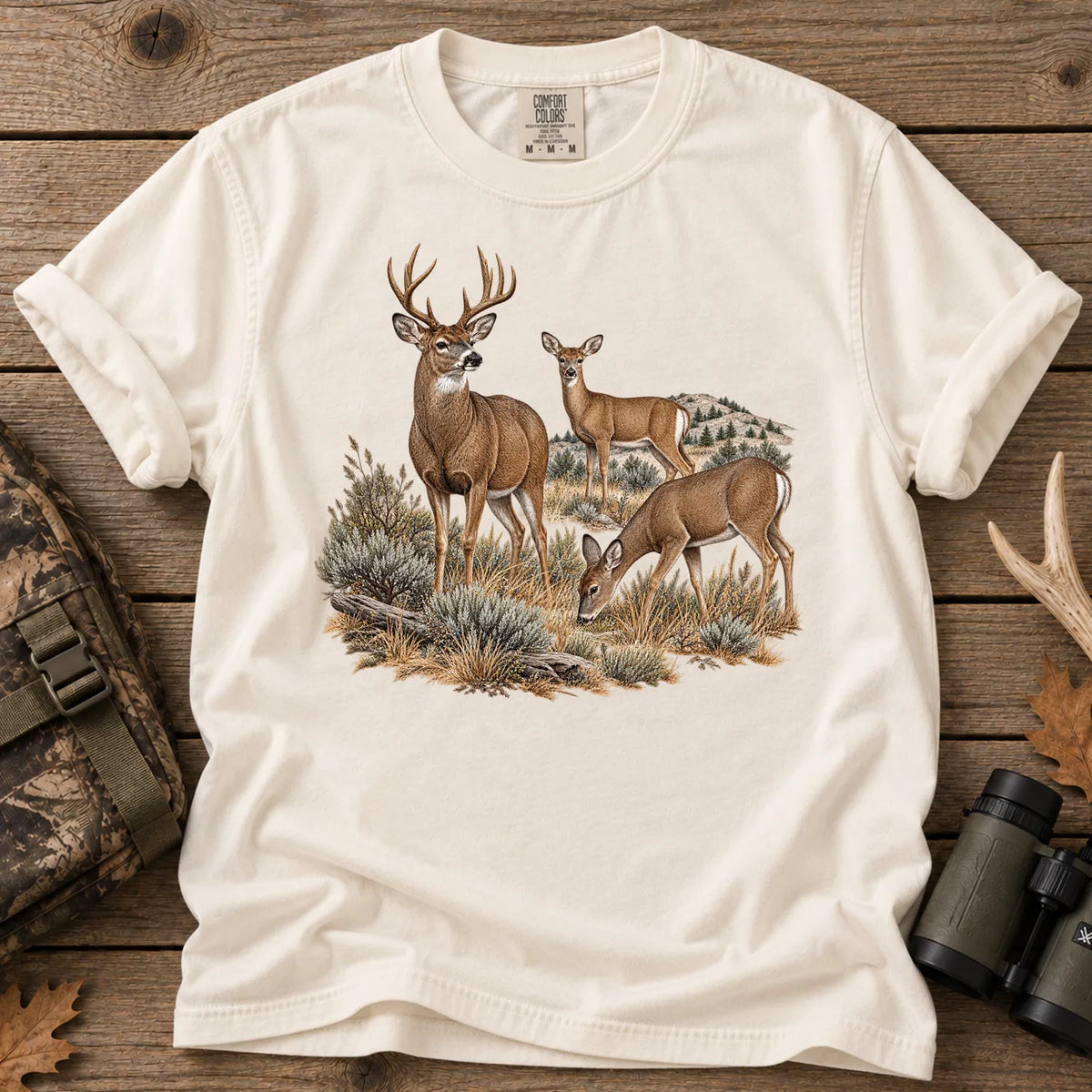 Mule Deer Family T-Shirt in Ivory