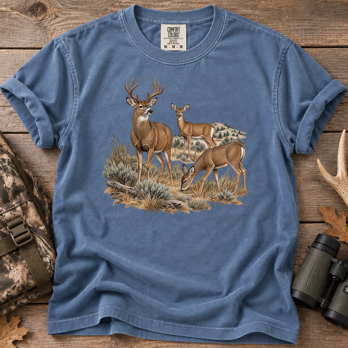 Mule Deer Family T-Shirt in Blue Jean