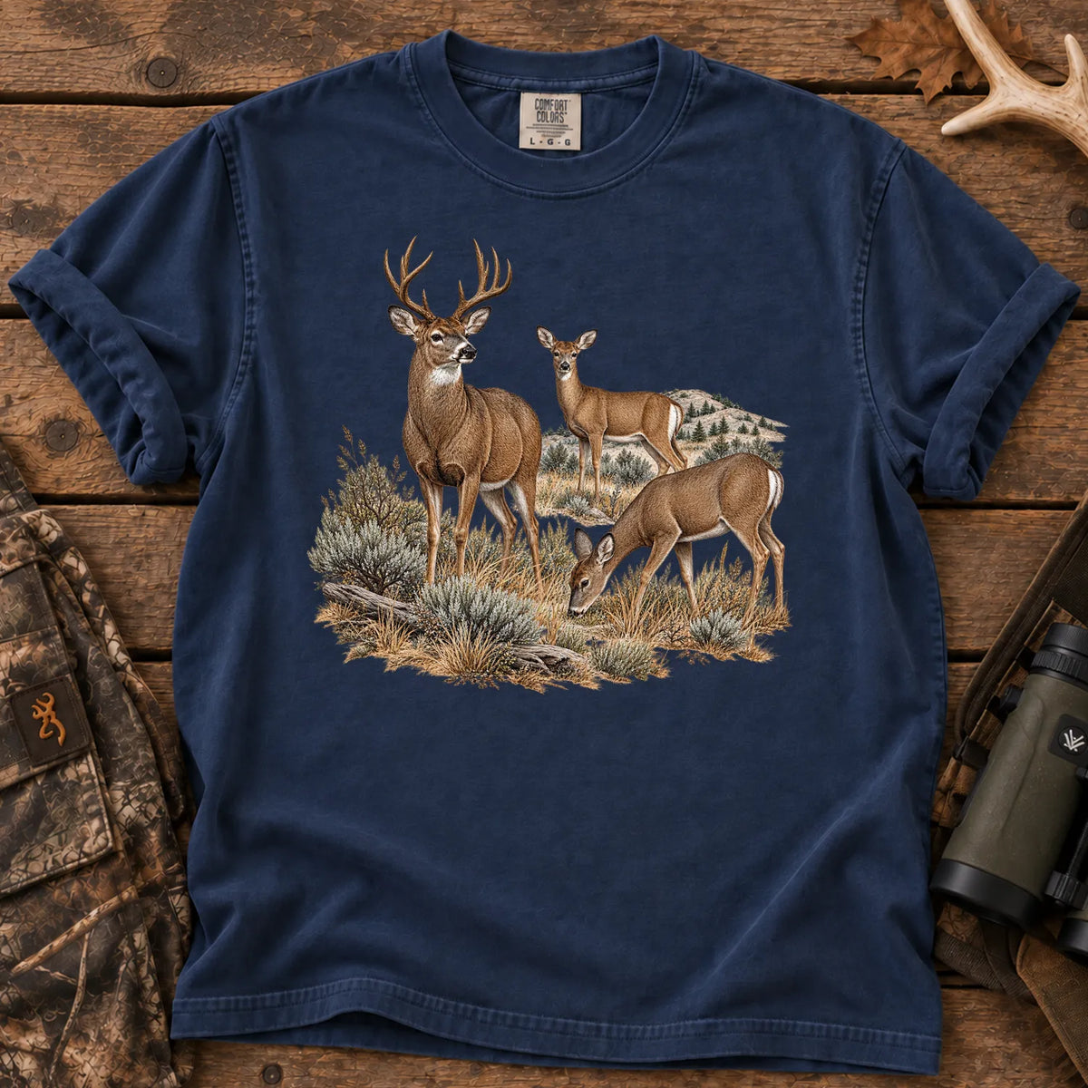 Mule Deer Family T-Shirt in True Navy