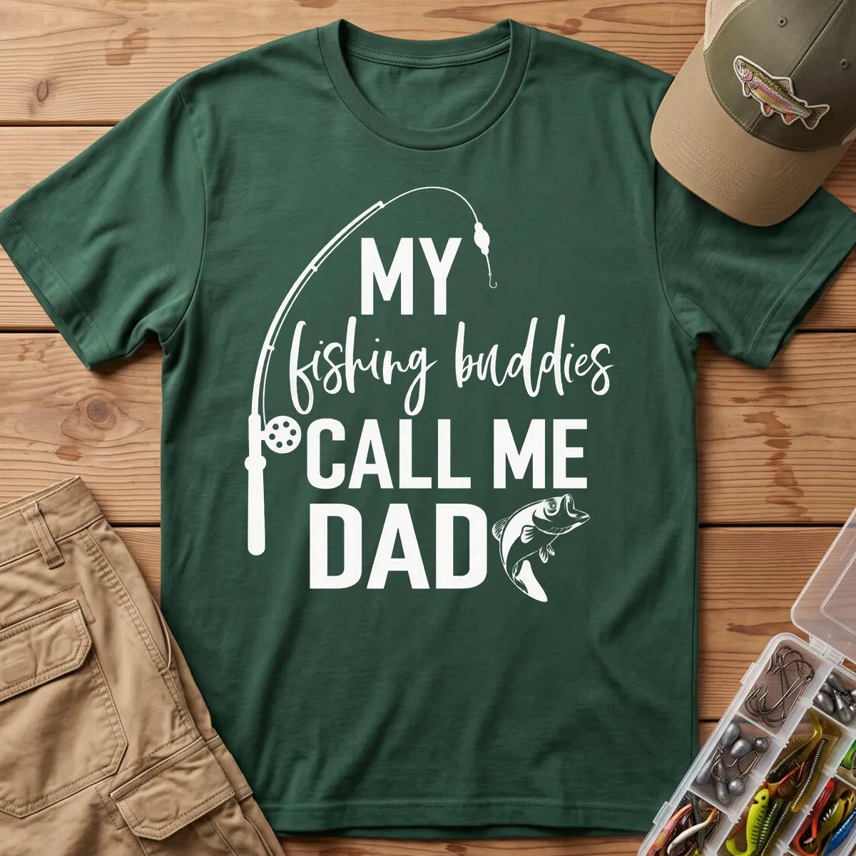 My Fishing Buddies Call Me Dad T-Shirt in Forest Green