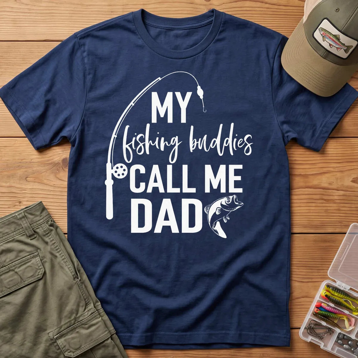 My Fishing Buddies Call Me Dad T-Shirt in Navy