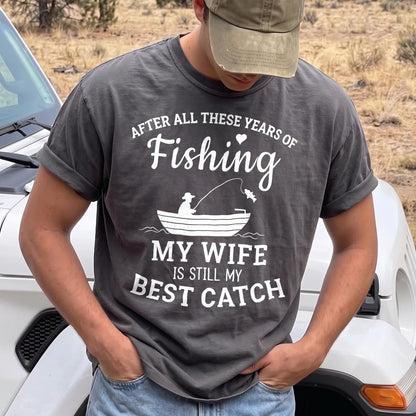 My Wife Is My Best Catch T-Shirt Men model in Pepper
