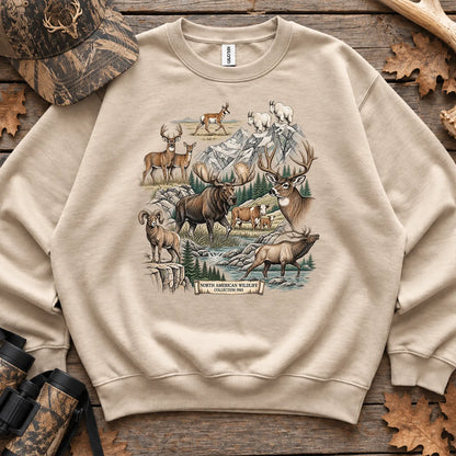 North American Wildlife Collage Sweatshirt in Sand