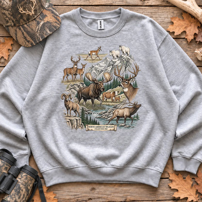 North American Wildlife Collage Sweatshirt in Sport Grey