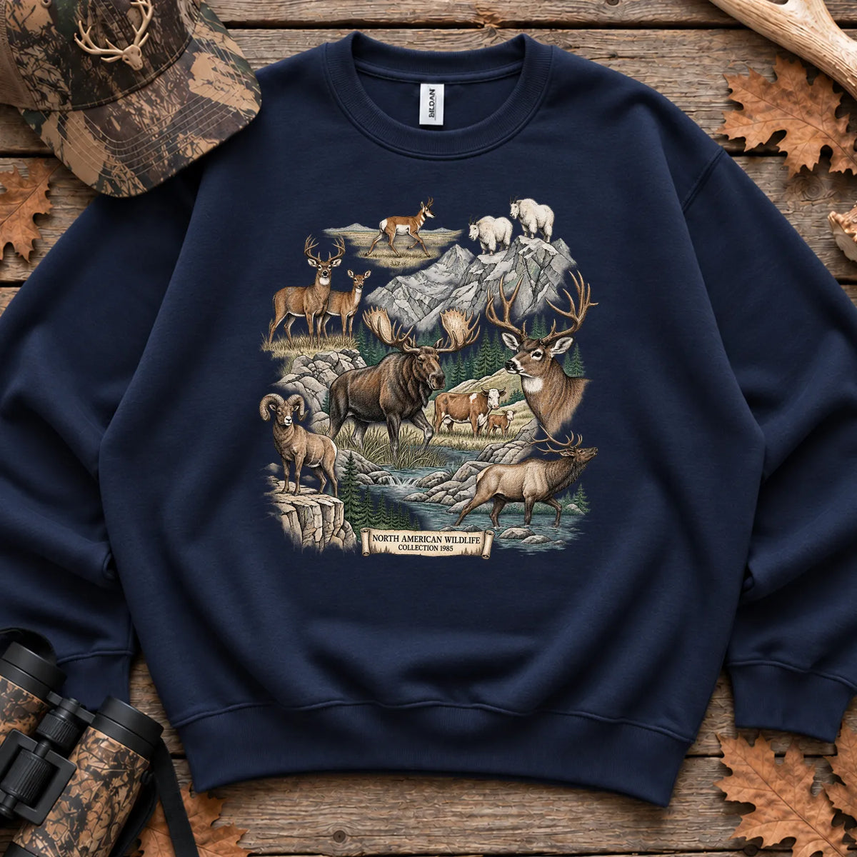 North American Wildlife Collage Sweatshirt in Navy
