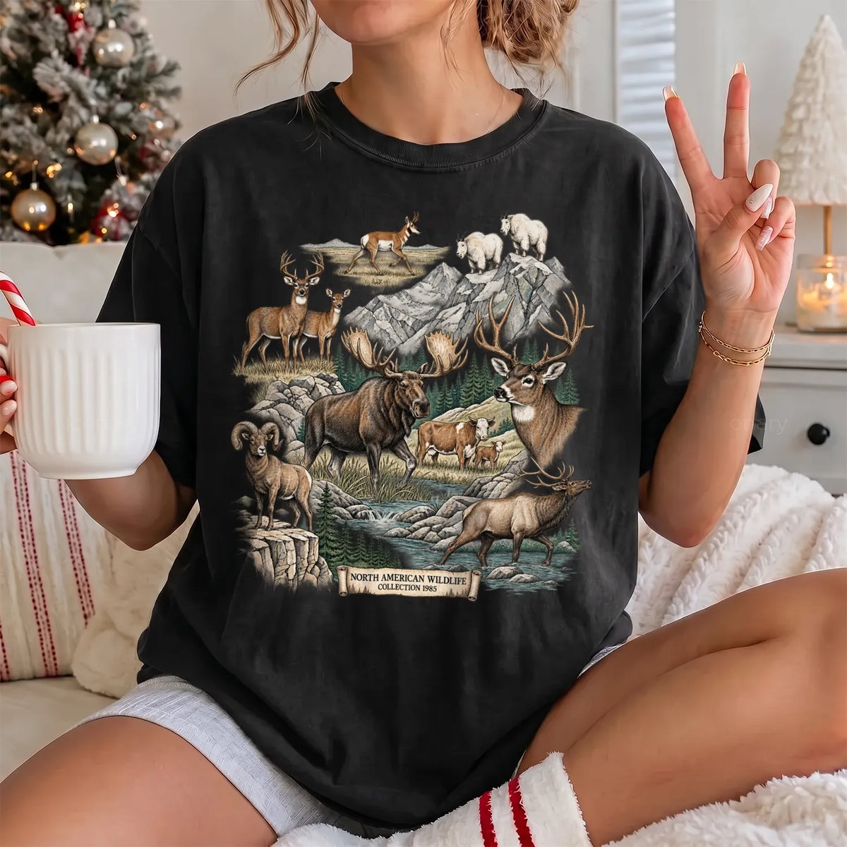 North American Wildlife T-Shirt Women model in Black