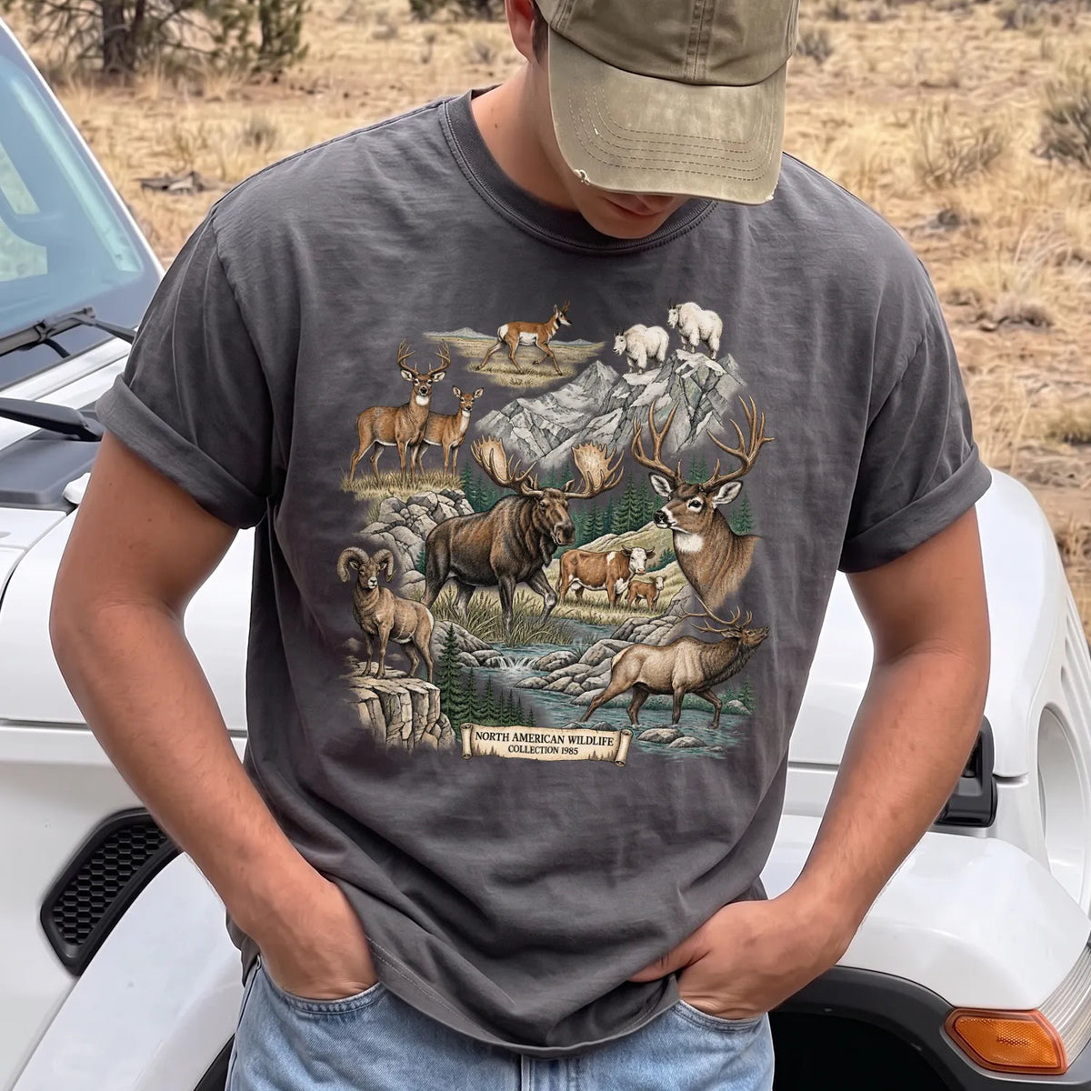 North American Wildlife T-Shirt Men model in Pepper