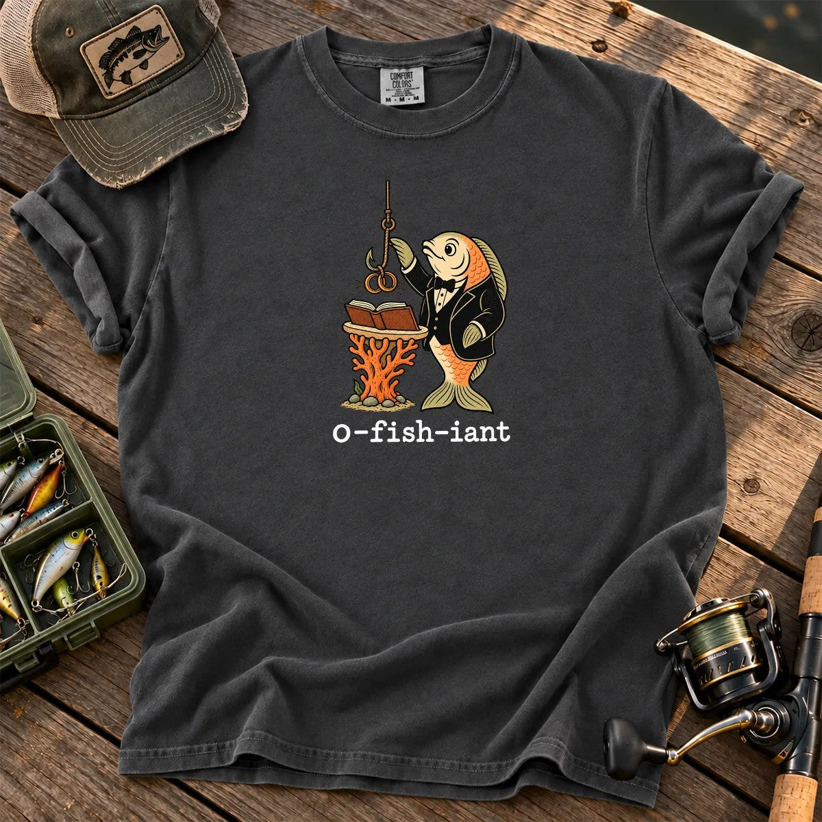 O-Fish-Iant Fishing Pun T-Shirt in Pepper