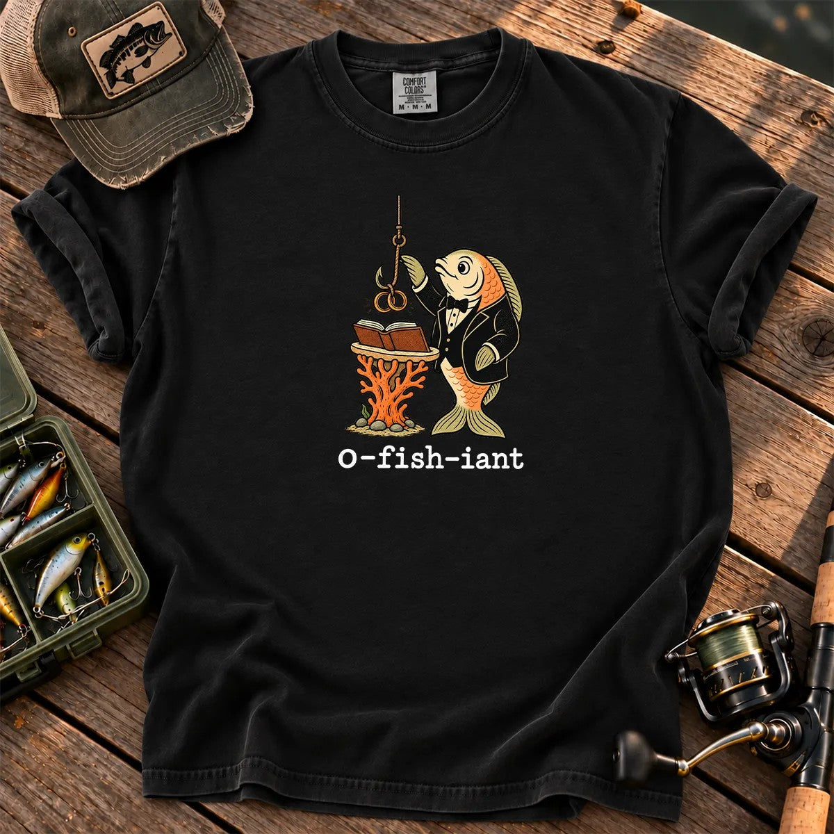 O-Fish-Iant Fishing Pun T-Shirt in Black
