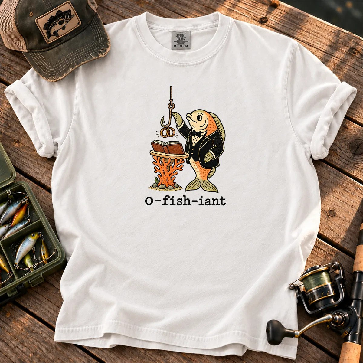 O-Fish-Iant Fishing Pun T-Shirt in White