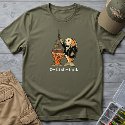 O-Fish-Iant Fishing Pun T-Shirt in Military Green