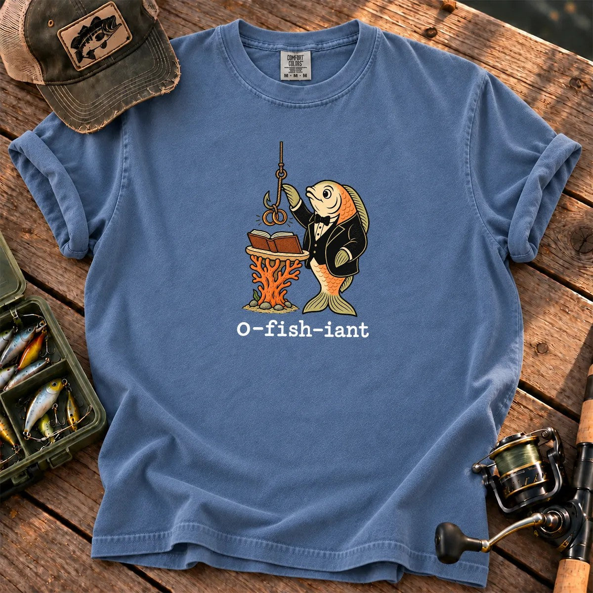 O-Fish-Iant Fishing Pun T-Shirt in Blue Jean