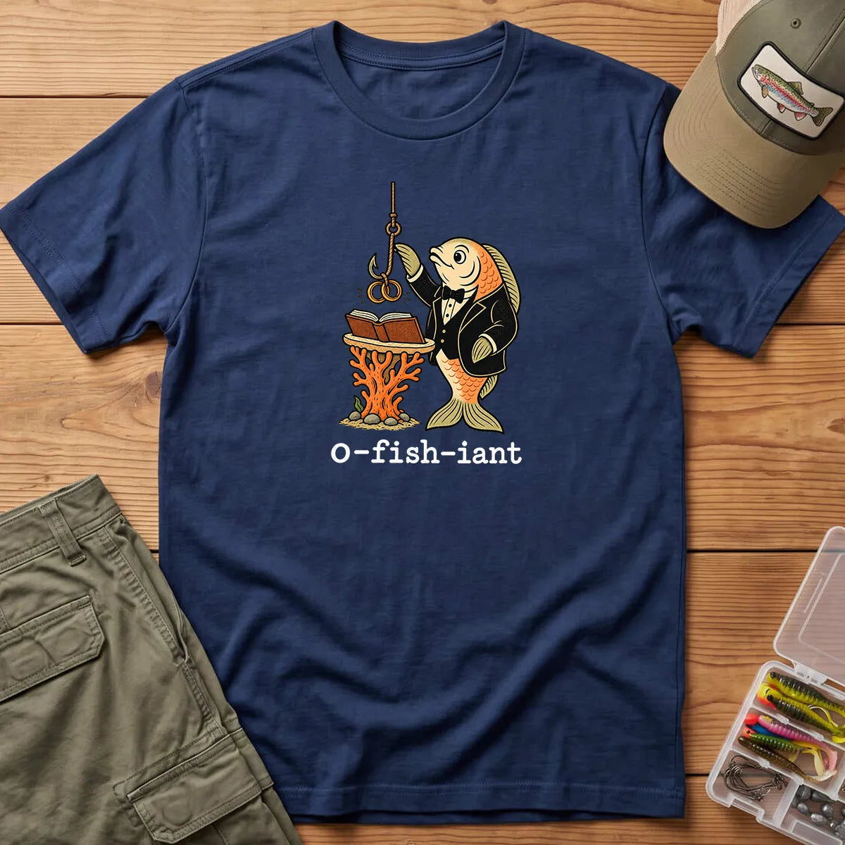 O-Fish-Iant Fishing Pun T-Shirt in Navy