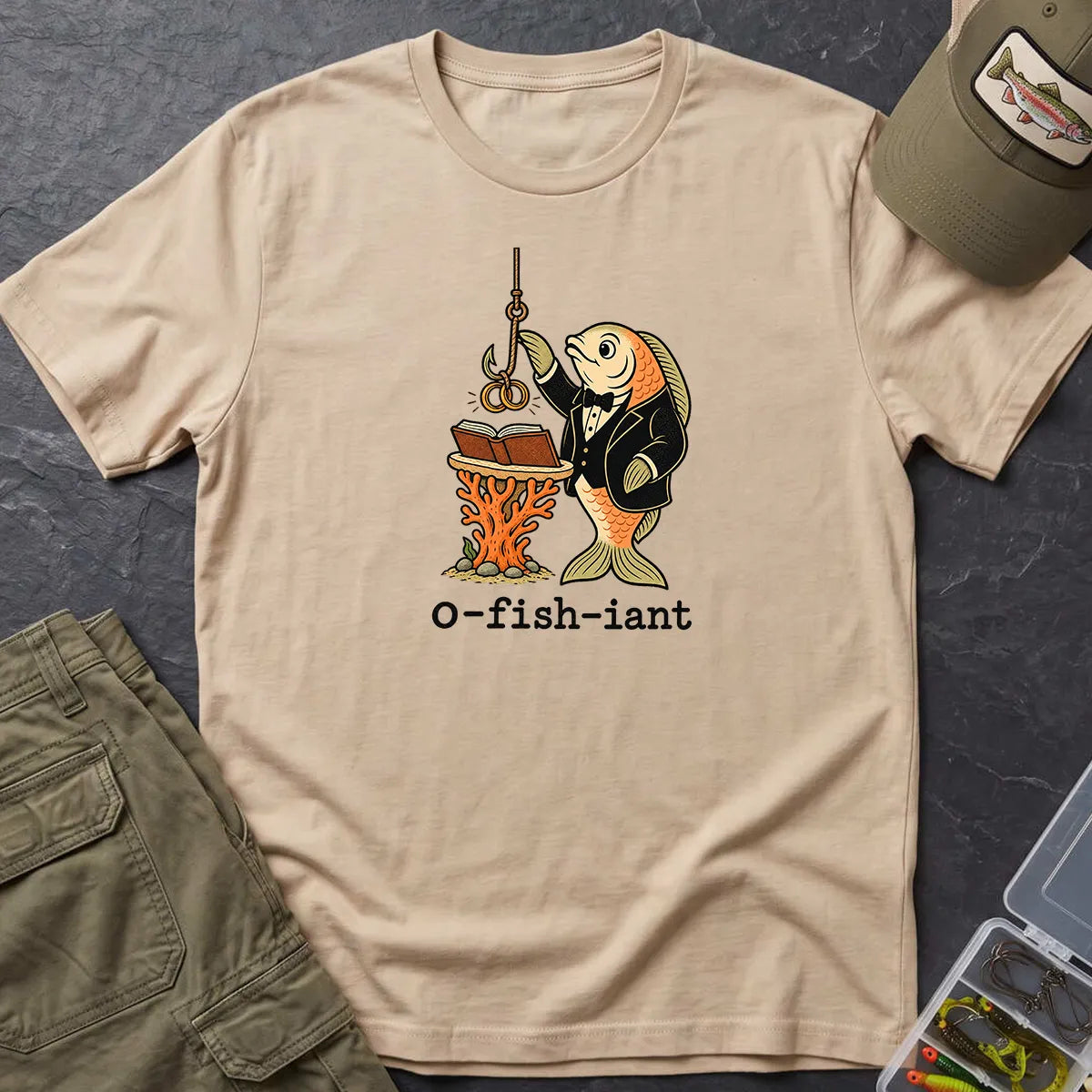 O-Fish-Iant Fishing Pun T-Shirt in Sand