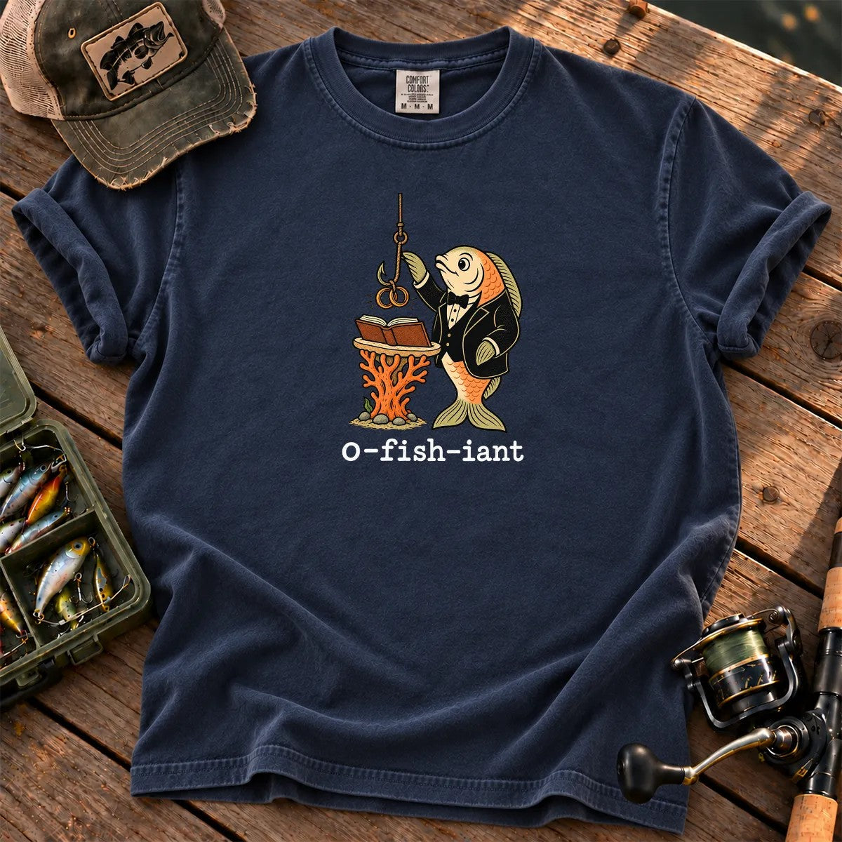 O-Fish-Iant Fishing Pun T-Shirt in True Navy