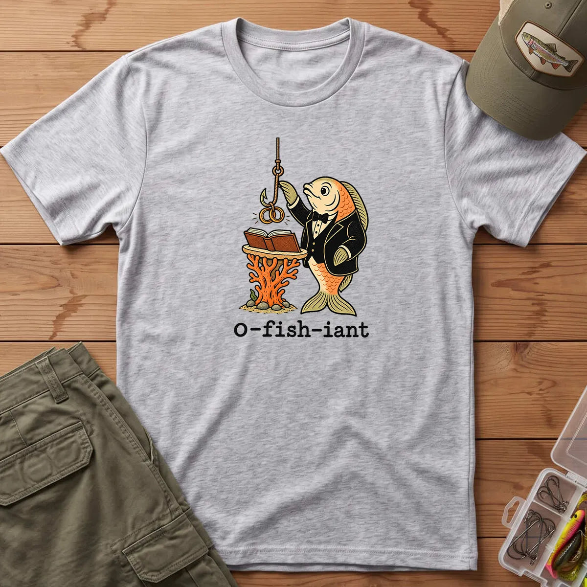 O-Fish-Iant Fishing Pun T-Shirt in Sport Grey