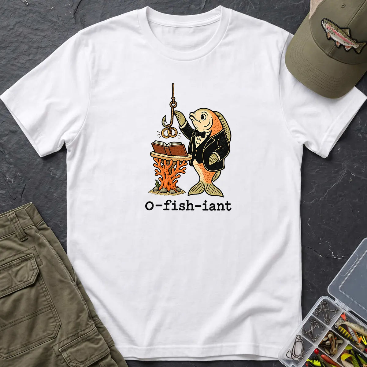 O-Fish-Iant Fishing Pun T-Shirt in White