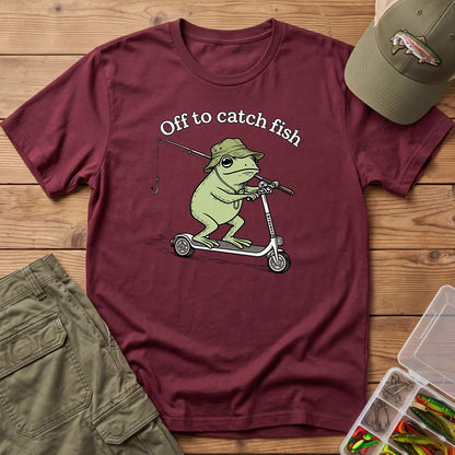 Off to Catch Fish Frog T-Shirt in Maroon