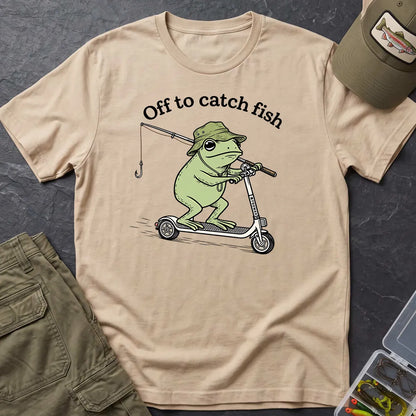 Off to Catch Fish Frog T-Shirt in Sand