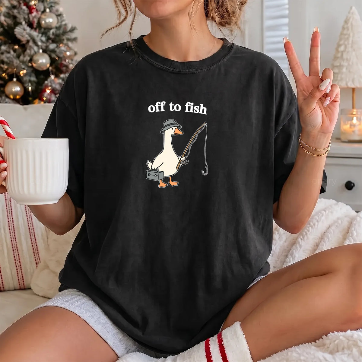 Off to Fish Goose T-Shirt Women model in Black
