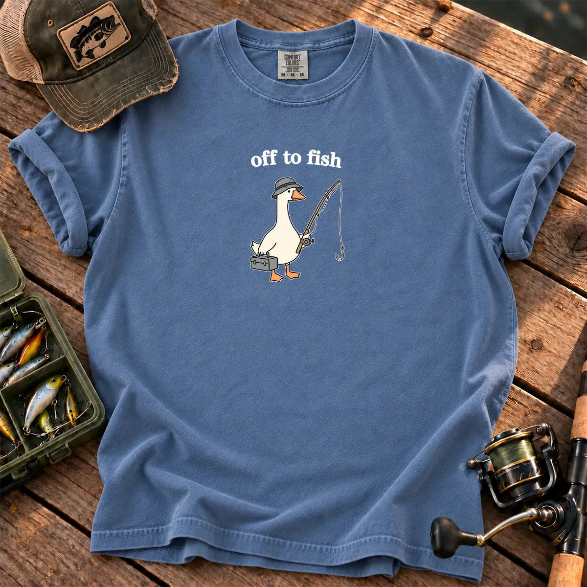 Off to Fish Goose T-Shirt in Blue Jean