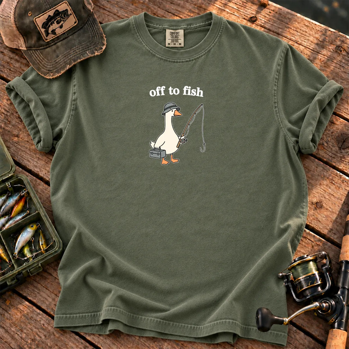Off to Fish Goose T-Shirt in Moss