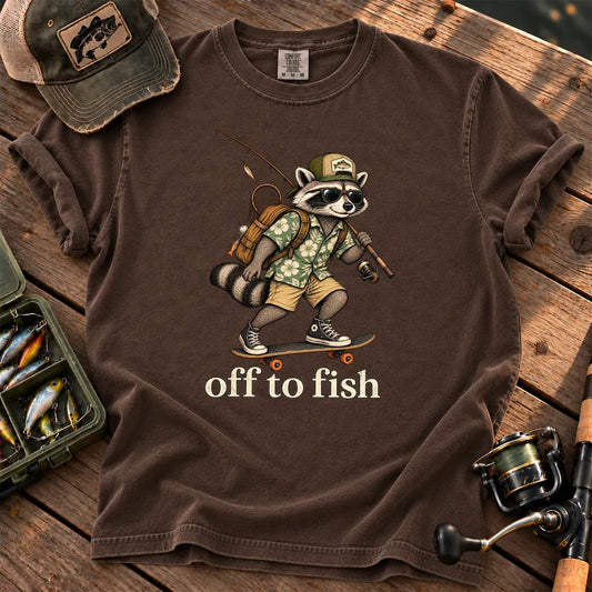 Off to Fish Raccoon T-Shirt in Espresso