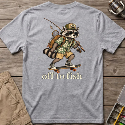 Off to Fish Raccoon T-Shirt in Sport Grey