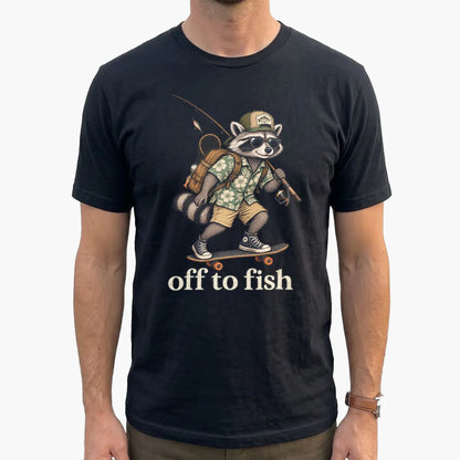 Off to Fish Raccoon T-Shirt lifestyle mockup
