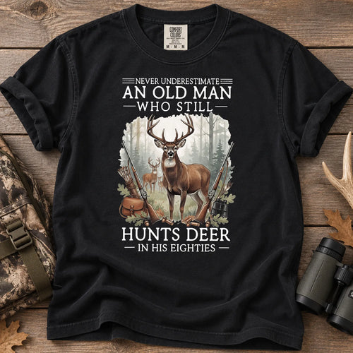 Old Man Hunting in His Eighties T-Shirt in Black