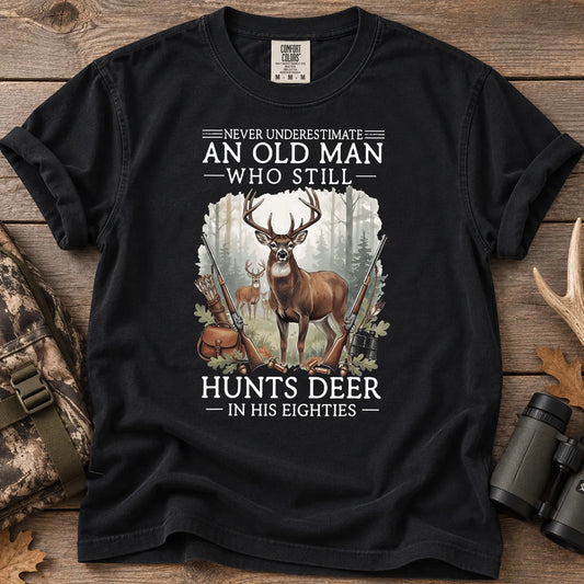 Old Man Hunting in His Eighties T-Shirt in Black