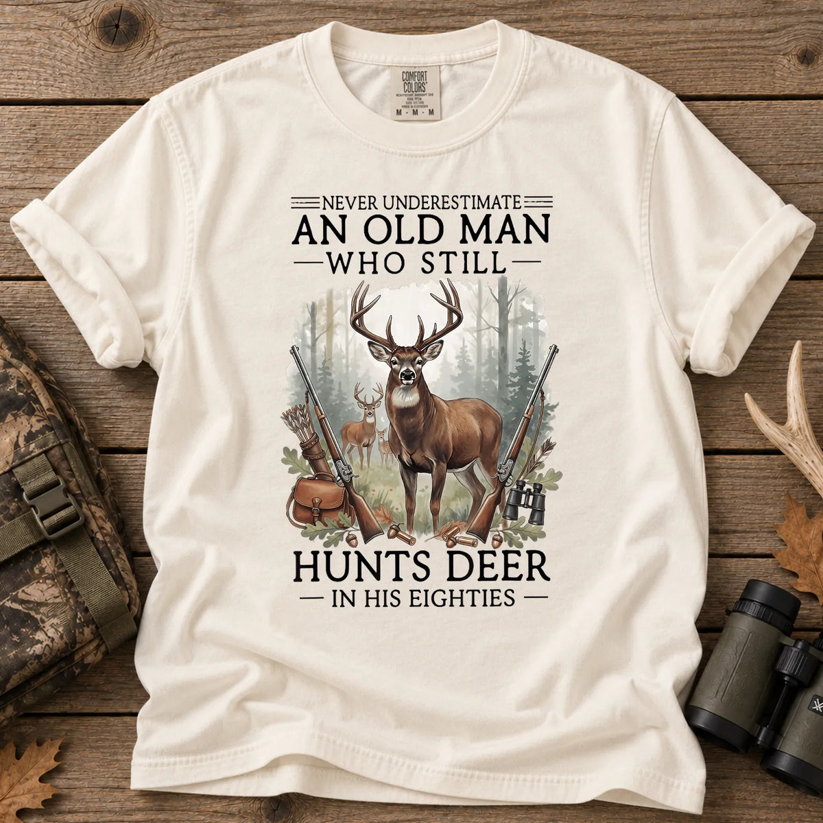 Old Man Hunting in His Eighties T-Shirt in Ivory