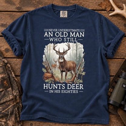 Old Man Hunting in His Eighties T-Shirt in True Navy
