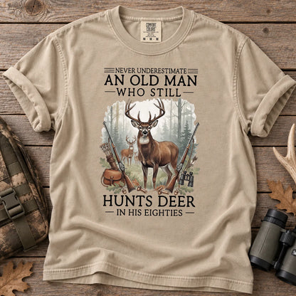 Old Man Hunting in His Eighties T-Shirt Sandstone - Front