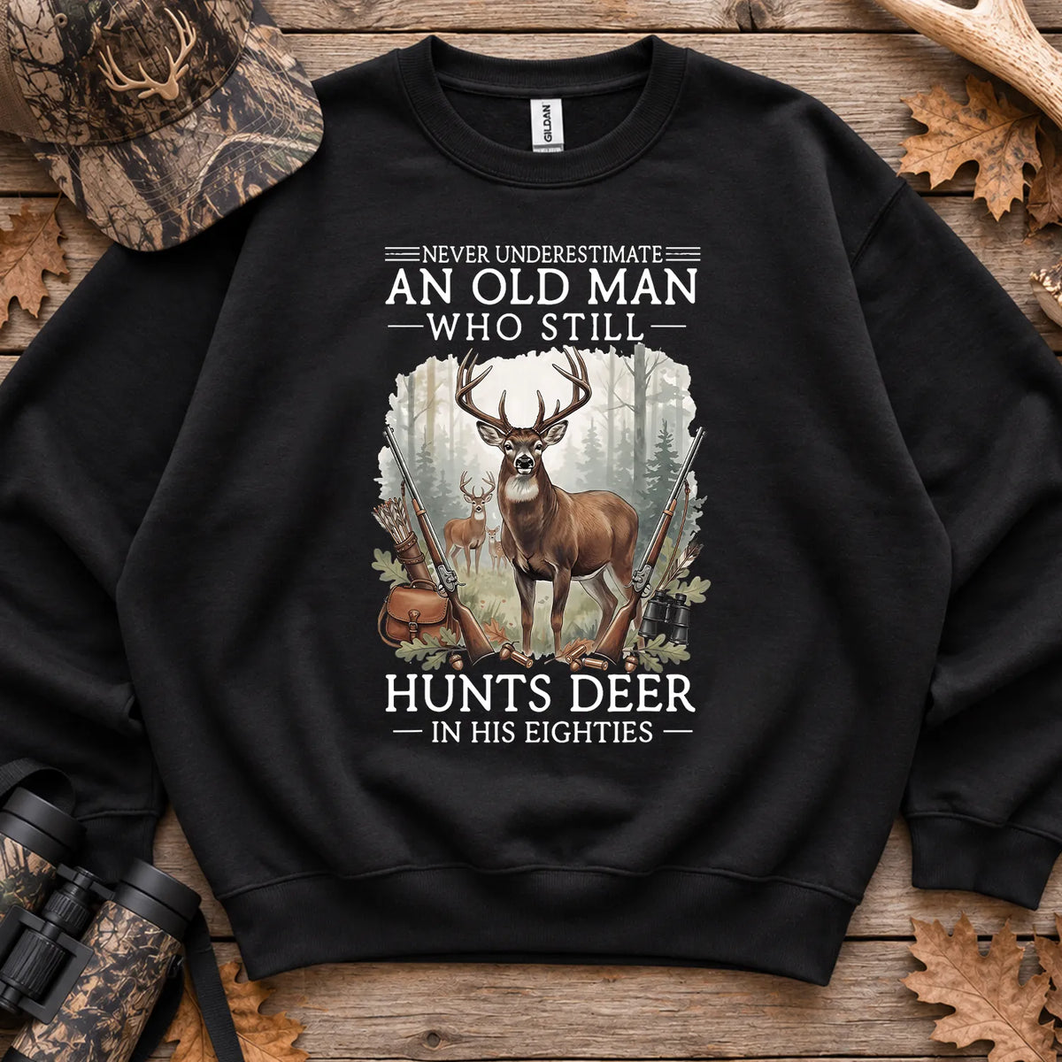 Old Man Still Hunts Deer Sweatshirt in Black