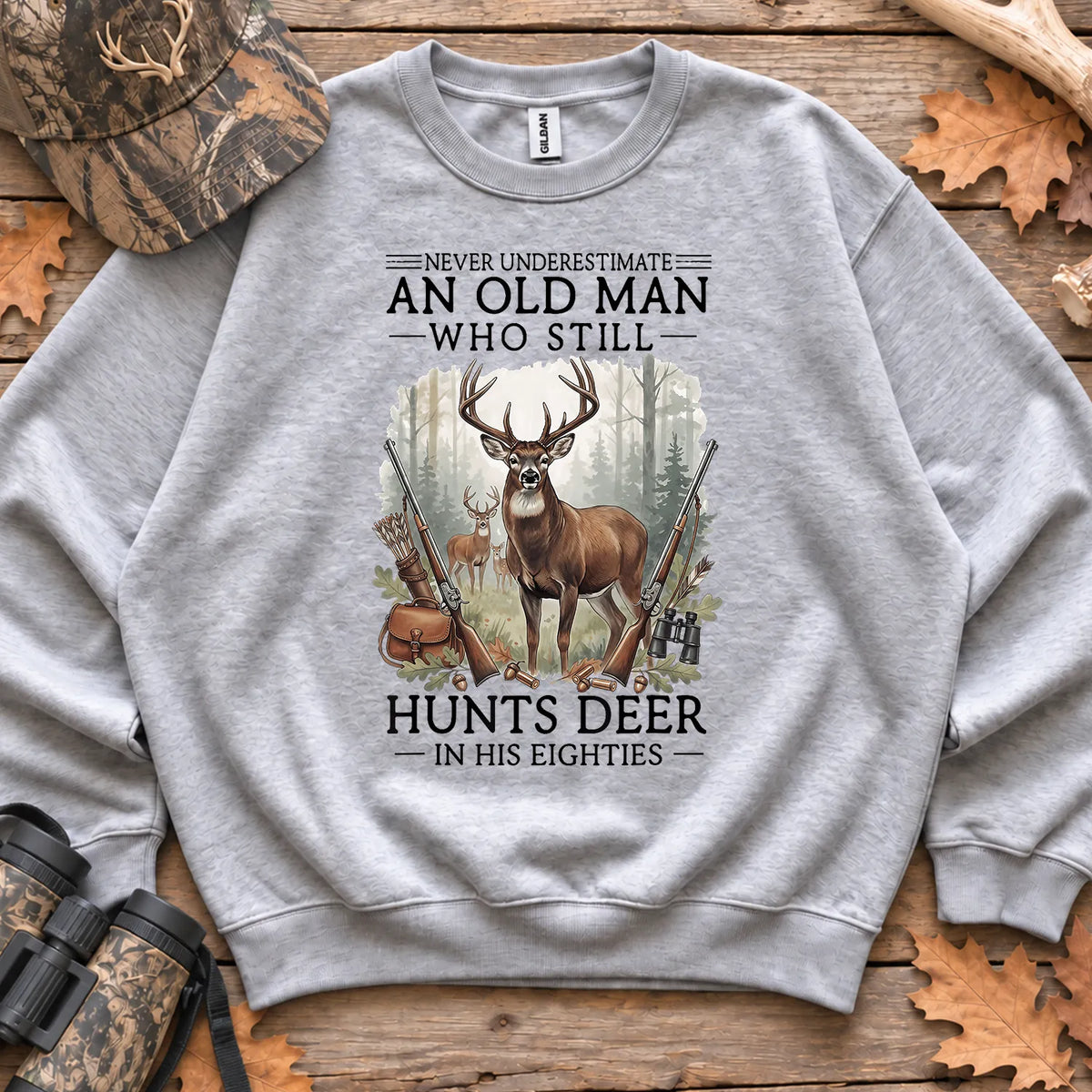 Old Man Still Hunts Deer Sweatshirt in Sport Grey