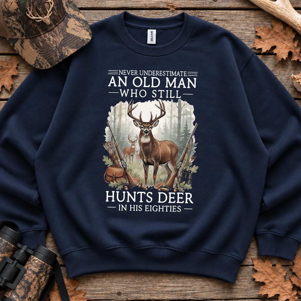 Old Man Still Hunts Deer Sweatshirt in Navy