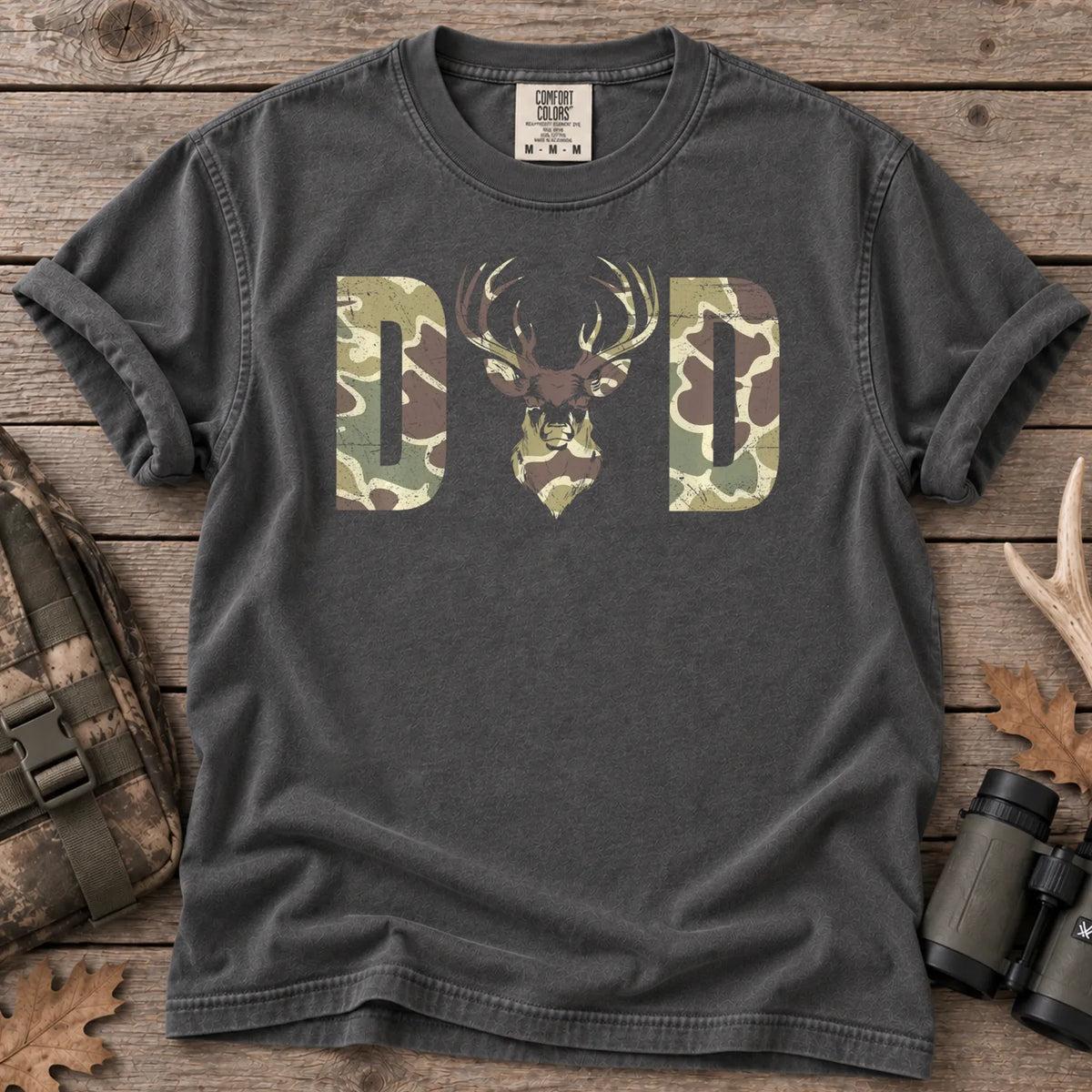 Old School Camo Dad Hunting T-Shirt in Pepper